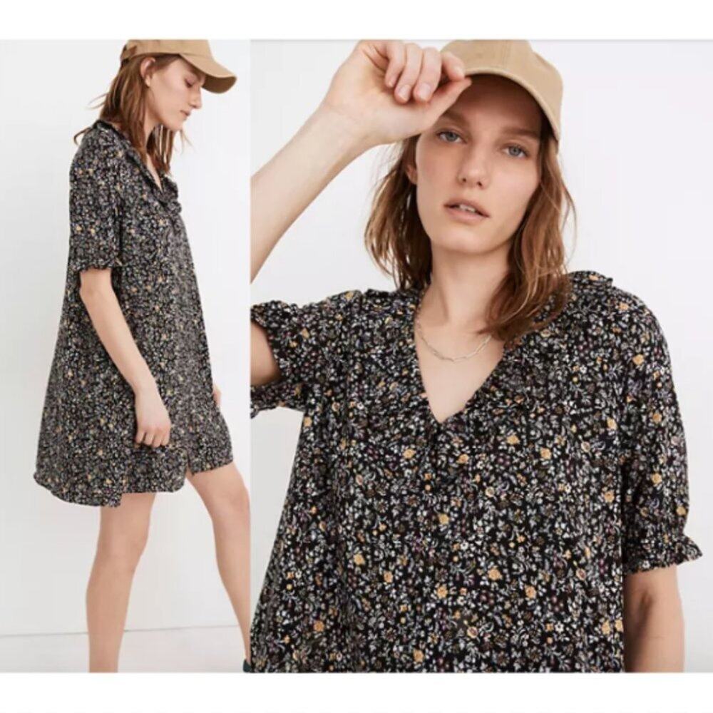 Madewell Ruffle Button-Front Trapeze Dress in Folkmagic Floral